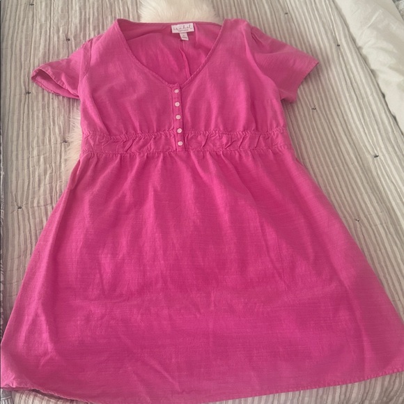 Dresses & Skirts - Pink V-Neck Dress with Button Detail maternity